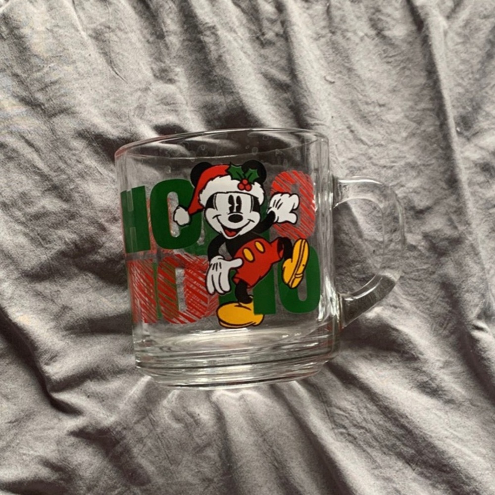 Vintage Christmas Mickey Mouse Glass Mug